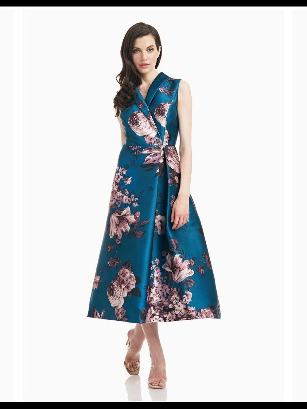 NWT Kay Unger Waverly Tea Length Floral Mikado Dress Size 10